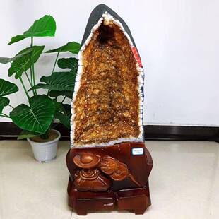 天然水晶洞黄水晶洞摆件紫晶块原矿聚宝盆黄水晶晶洞原石