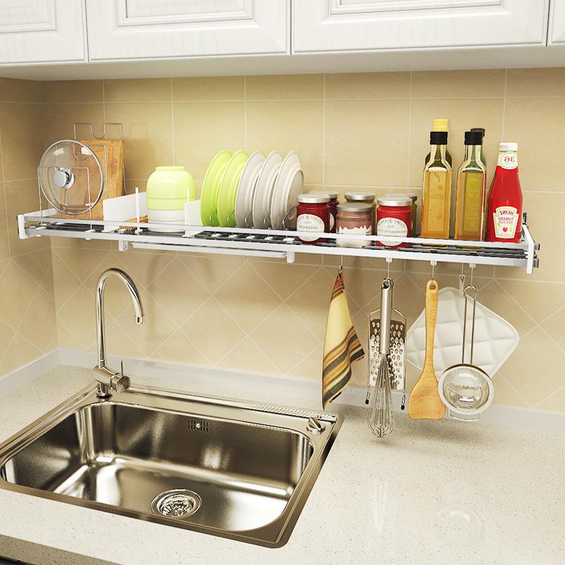 免打孔304不锈钢调料架厨房用品一字层板架壁挂式调味料瓶收纳架