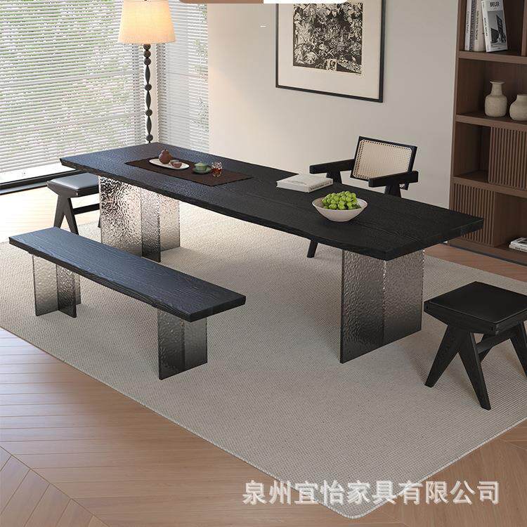 新中式实木茶桌椅组合藤艺家用客厅办公泡茶桌子创意原木大板茶台