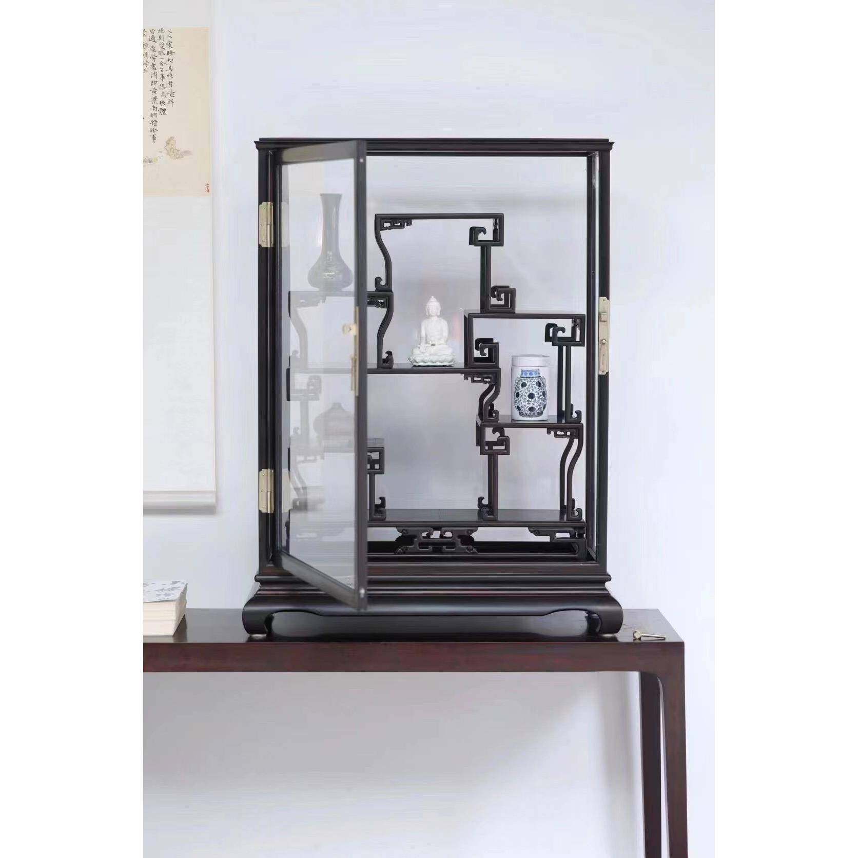 紫光檀东非黑黄檀博古架多宝阁古董架收纳架置物架清式明式家具