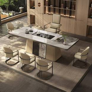 现代办公室茶桌茶台一体桌会客室洽谈办公喝茶岩板茶台桌椅组合