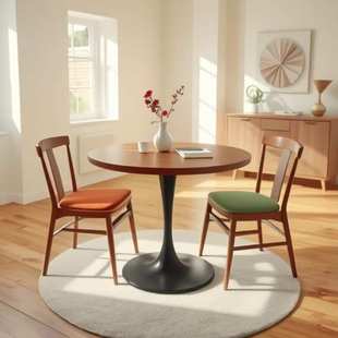 郁金香实木小圆桌小户型家用阳台圆形餐桌休闲咖啡桌洽谈桌小荼几
