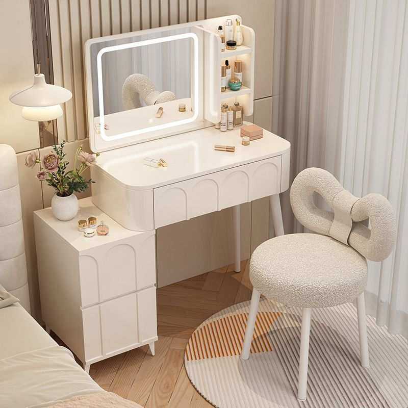 奶油风梳妆台卧室现代简约小户型化妆桌床头收纳斗柜镜子书桌一体,3C数码配件,USB灯,淘宝优惠券,粉丝福利购,淘宝优惠卷