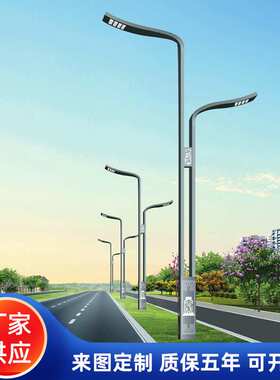 厂家供应LED市电双臂路灯 新农村30W户外双臂双头LED7米8米路灯杆