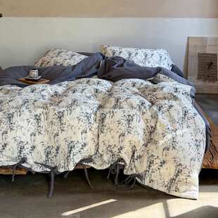 慵懒法式四件套全棉温柔绉纱双层纱数码印花床上用品纯棉床单被套