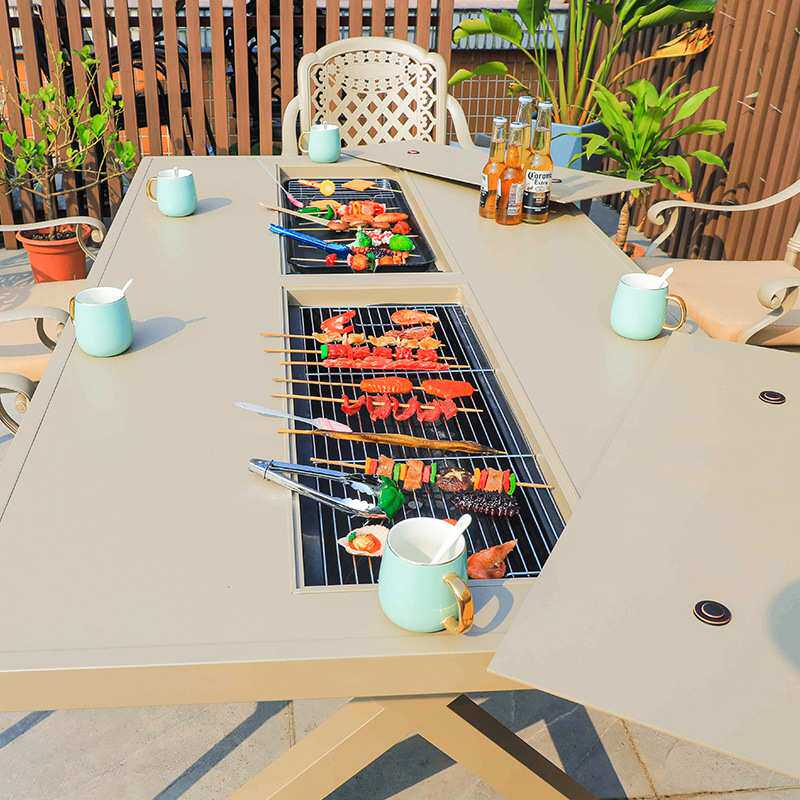 户外烧烤桌椅工程 铸铝铝合金桌椅别墅休闲商用家具烧烤餐桌椅