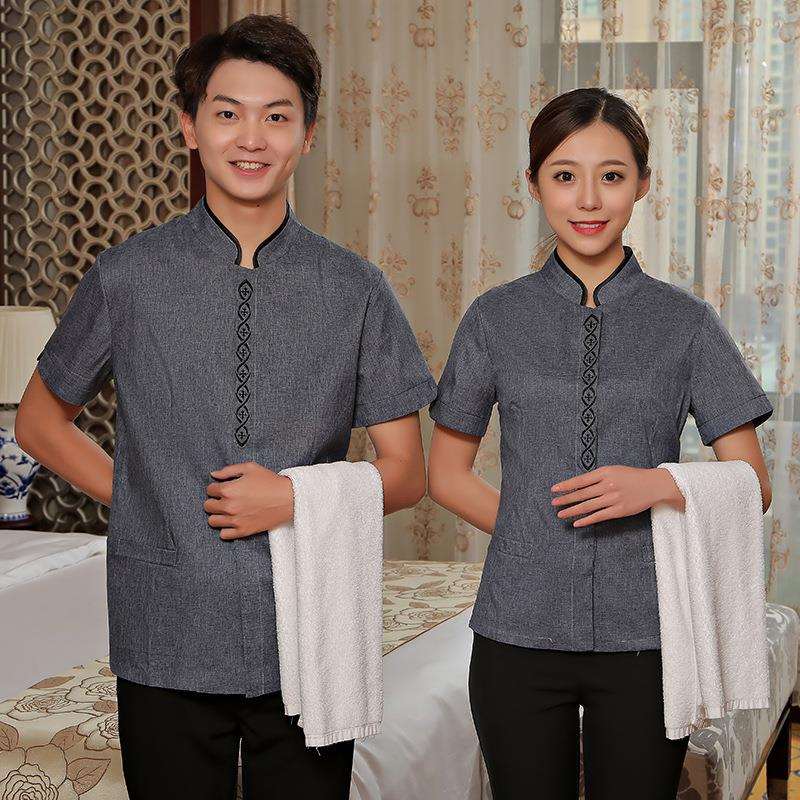 酒店工作服夏装亚麻保洁服短袖宾馆清洁阿姨物业客房保洁服新A02