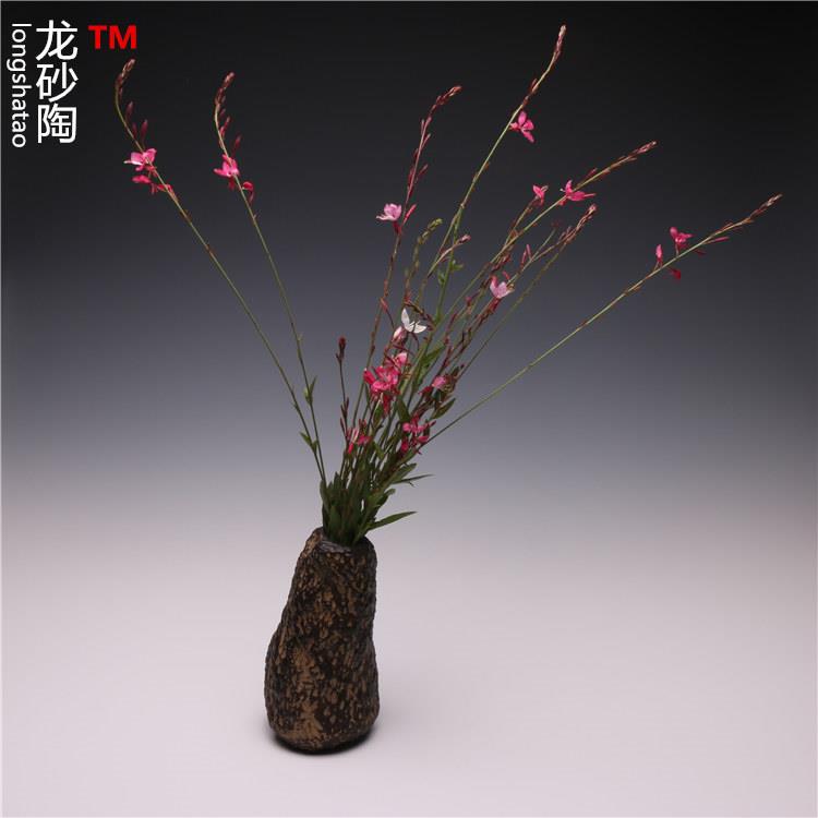 龙砂陶 树纹花瓶欧式复古彩色粗陶花瓶 家居摆件紫砂插花