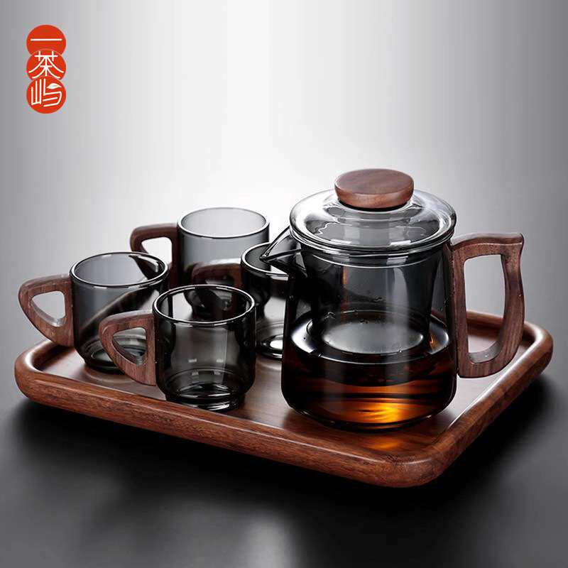 防烫木把玻璃过滤泡茶壶耐高温沏茶单壶煮茶器家用茶盘红茶具套装