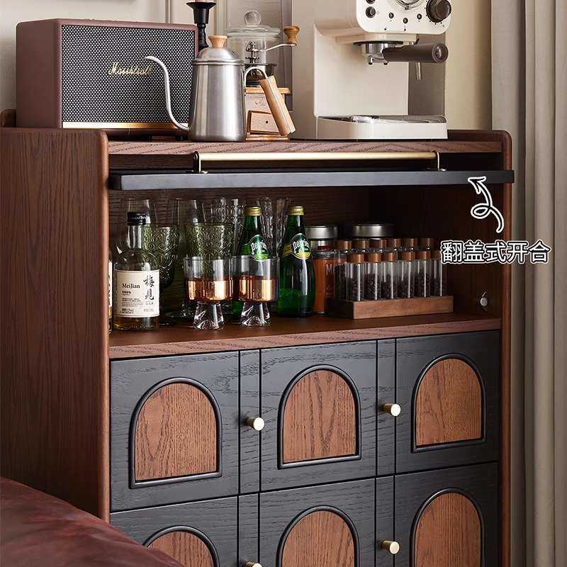 法式复古实木斗柜客厅靠墙电视柜旁小边柜中古风卧室床尾储物柜子