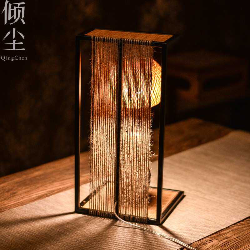 禅意竹编灯创意小夜灯吊灯竹艺灯罩台灯复古茶空间装饰床头氛围灯