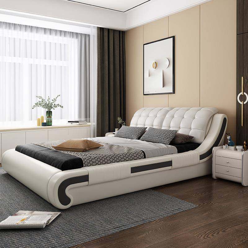 皮艺床现代简约双人床1.8米主卧婚床白色榻榻米储物皮床1.5米大床