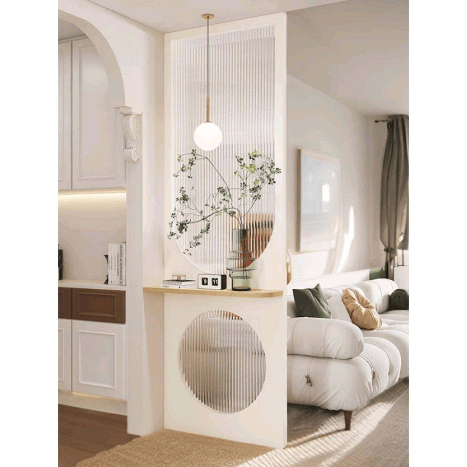 2024新款法式中古奶油风隔断客厅入户实木弧形屏风浴室柜玄关遮挡