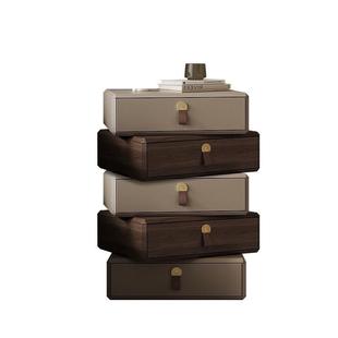 意式极简实木创意旋转床头柜轻奢高级感卧室白色床边柜皮艺边几