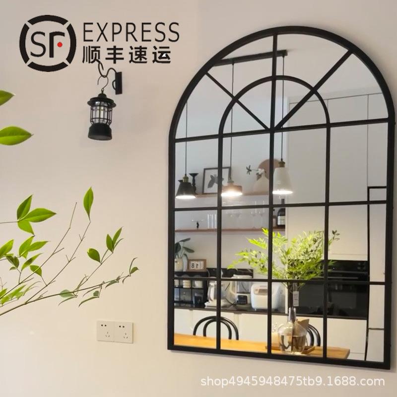 法式铁艺弧形挂镜小户型客厅墙壁服装店假窗靠墙镜装饰背景挂饰镜