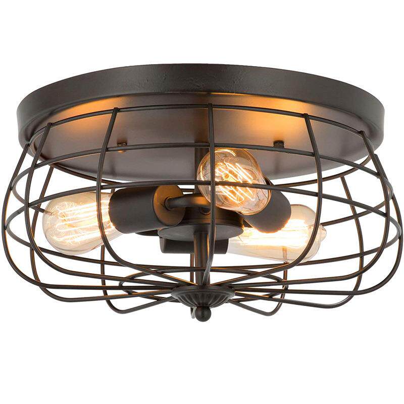 美式吸顶灯复古乡村工业风铁艺金属笼子嵌入式卧室天花板灯具