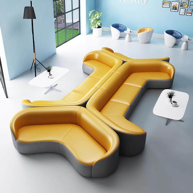 创意现代办公沙发皮艺简约商务休闲区接待室洽谈沙发茶几组合套装