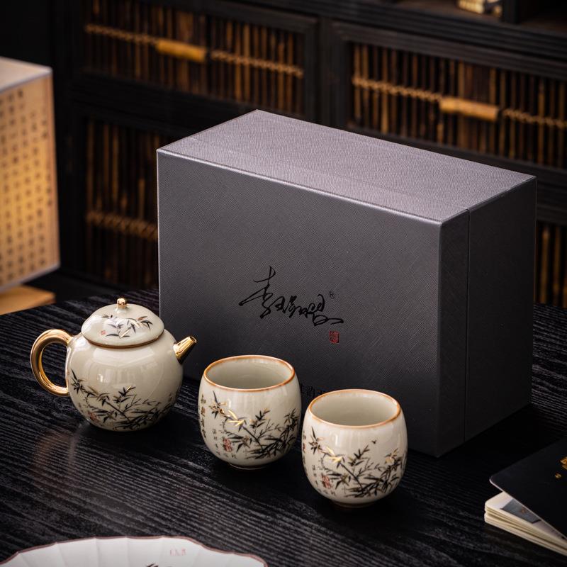 青玉汝窑知足者富一壶两杯复古李辉熠泡茶壶汝瓷茶具套装单茶壶