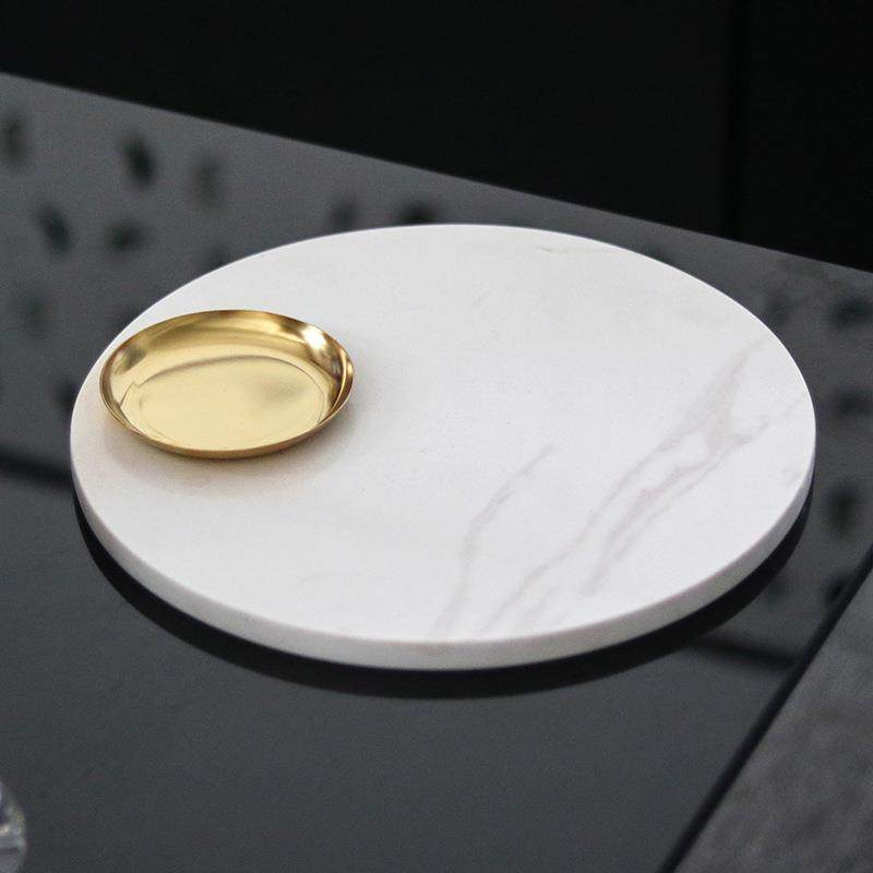 轻奢大理石托盘摆件样板间软装家居酒店圆形展示艺术收纳盘装饰品