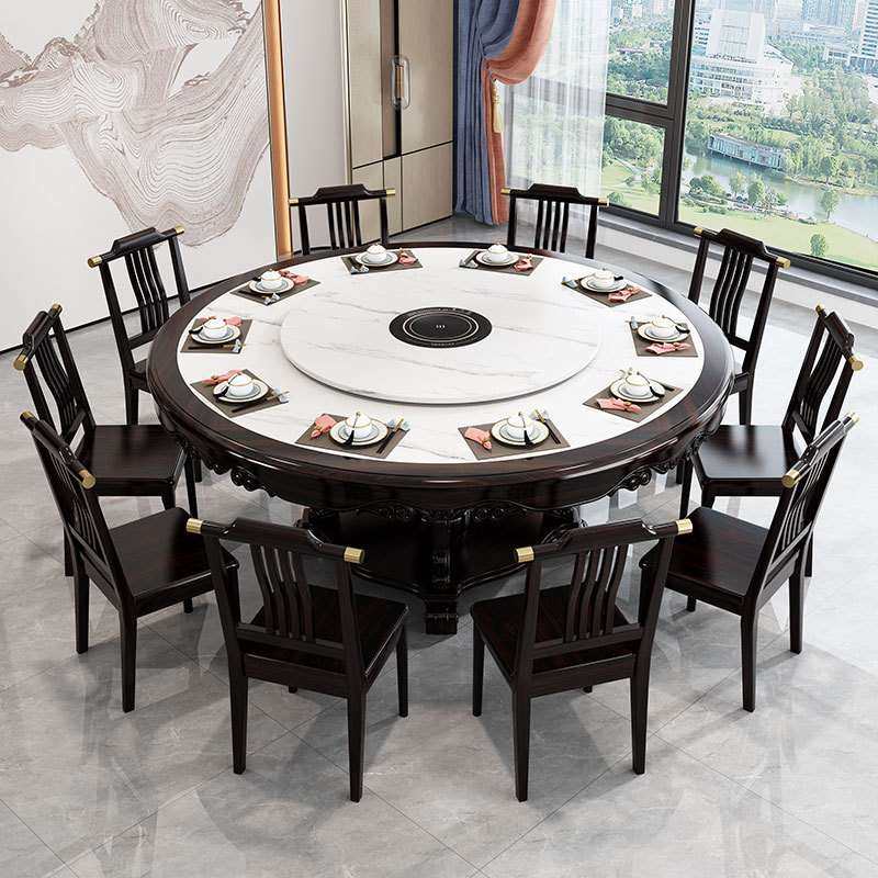 新中式实木餐桌椅组合岩板餐厅吃饭桌带转盘圆形酒店大圆桌子家用,电子元器件市场,其它元器件,淘宝优惠券,粉丝福利购,淘宝优惠卷