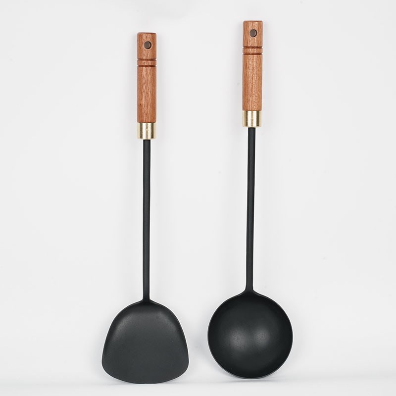 手工铁锅铲铁锅勺 汤勺锅勺 家用厨房木柄烹饪勺子铲子厨具套装