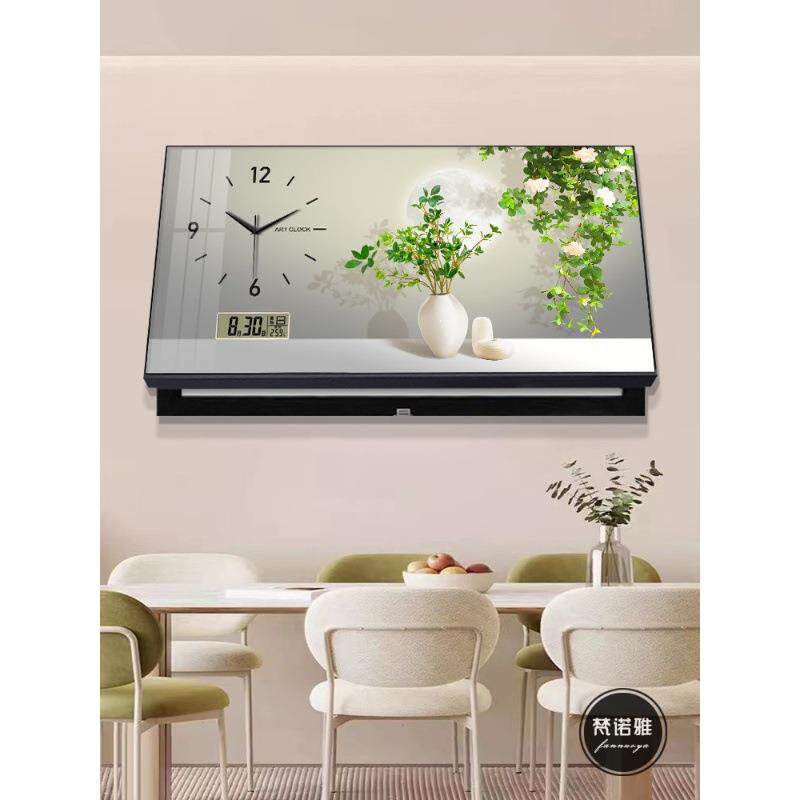 奶油风绿植大尺寸电表箱装饰画带钟表清新万年历遮挡配电闸箱挂画