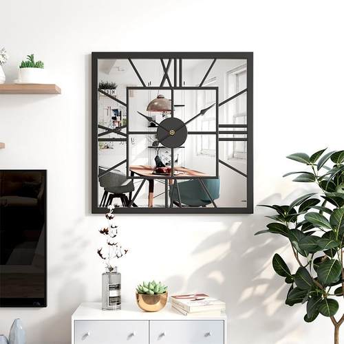 热卖创意挂钟简约方形铁艺时钟客厅静音装饰钟表