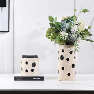 现代轻奢简约天然大理石镂空创意花器样板间餐桌台面黄洞石花瓶