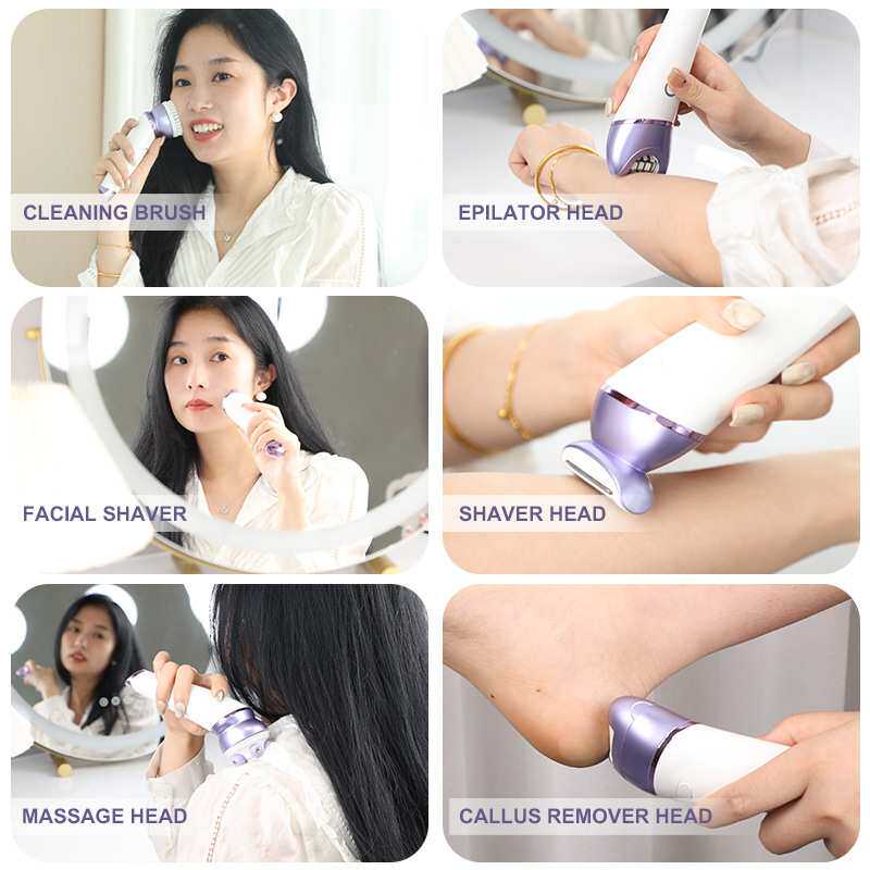 跨境IPX7七合一电动磨皮器女士剃毛器按摩洁面刷剃腋毛腿毛拔毛器