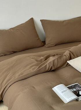 AB版亲肤透气柔软全棉纯棉纯色双层纱四件套床上用品素色床笠款