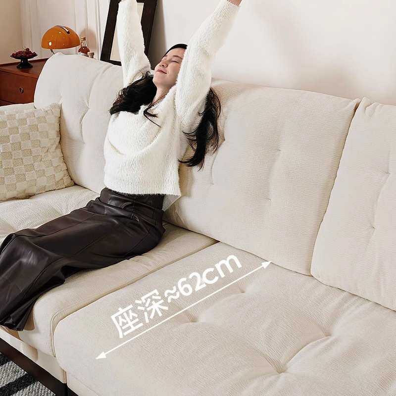 中古风实木云朵布艺沙发2025小户型客厅北欧雪尼尔可拆洗沙发