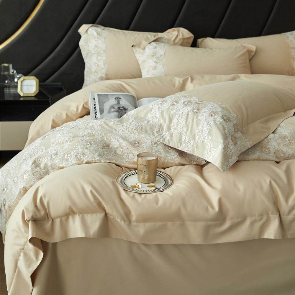 秋冬保暖纯棉磨毛四件套高密蕾丝刺绣全棉长绒棉床上用品