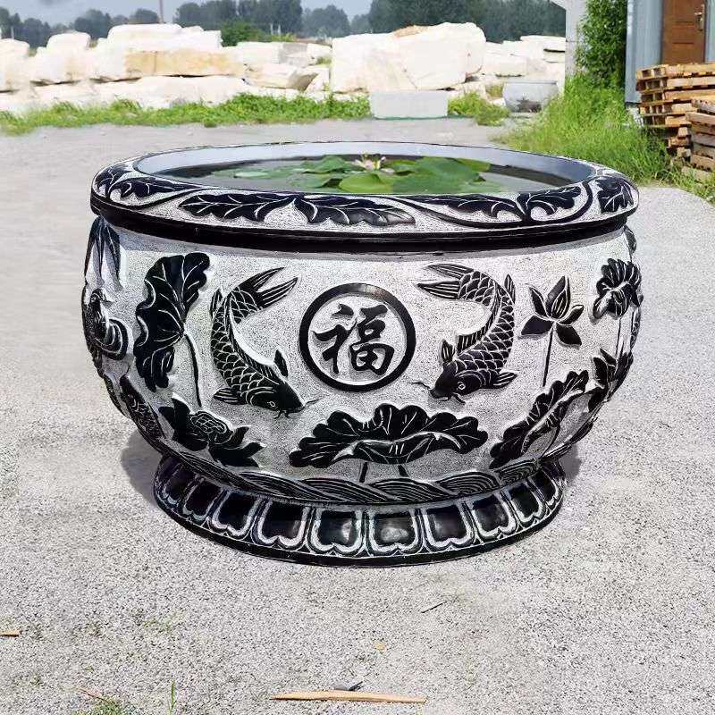 直供青石荷花鱼缸花盆石雕石缸园林庭院户外摆件石雕鱼缸门海石材