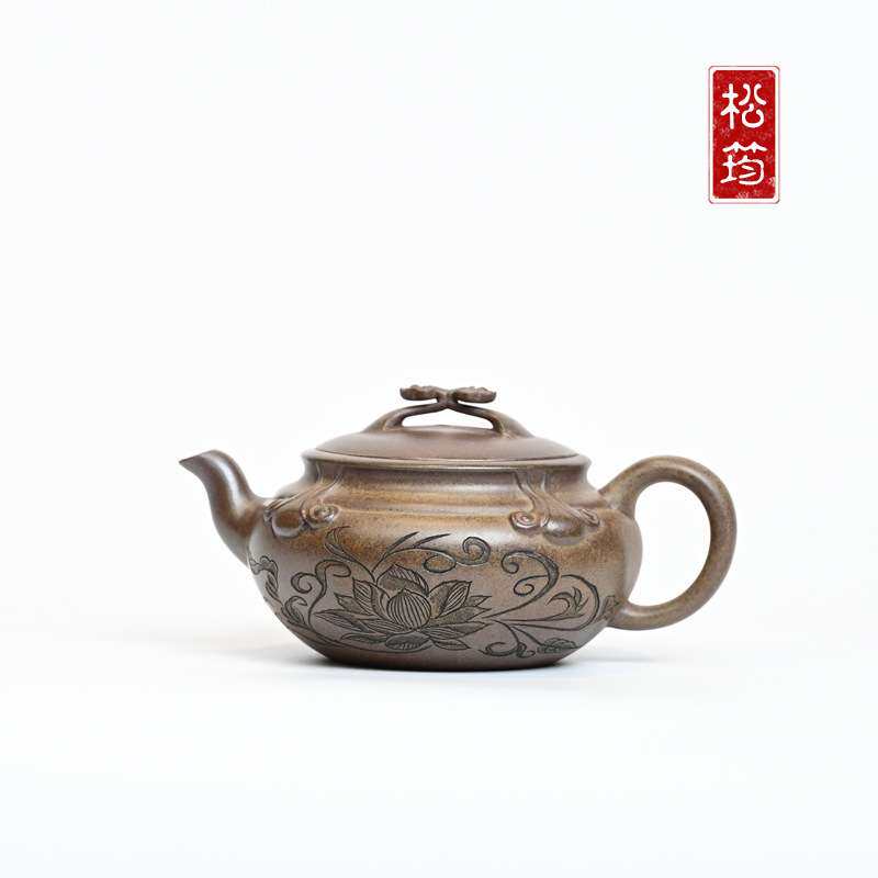 原矿沉香段清供碗玉250ml纯手工中式刻绘自用宜兴紫砂壶功夫泡茶