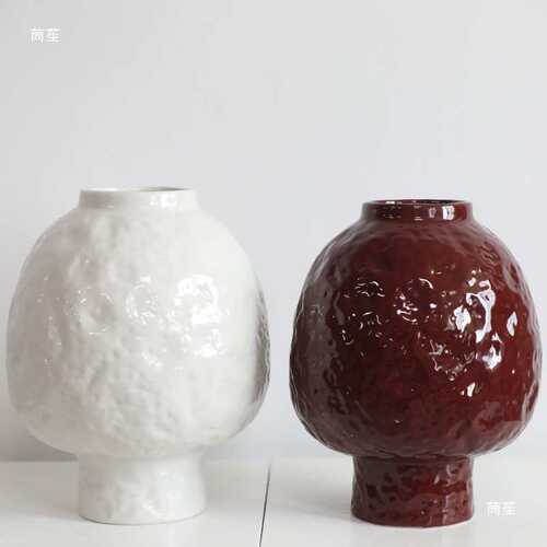 Red Ceramic Handmade Flower Vessel, Japanese Style Vase, Hom