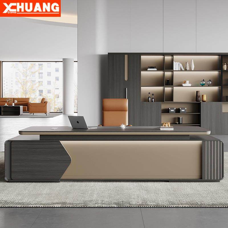 轻奢老板桌大班台高档总裁轻奢高级大气总经理董事长办公桌椅组合