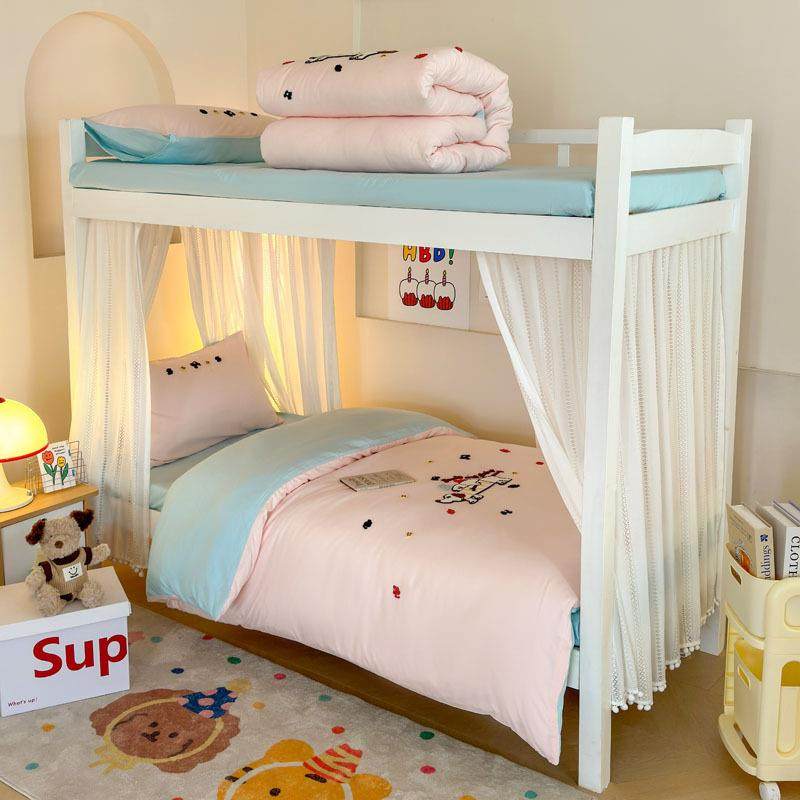 毛巾绣学生宿舍三件套开学季学校寝室单人床上用品水洗棉床单被套