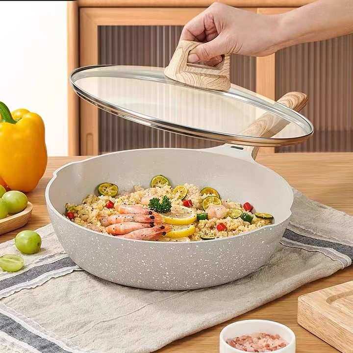 依尔佳跨境新款厂家直供煎炒一体轻便麦饭石不沾锅炒菜平底不粘锅