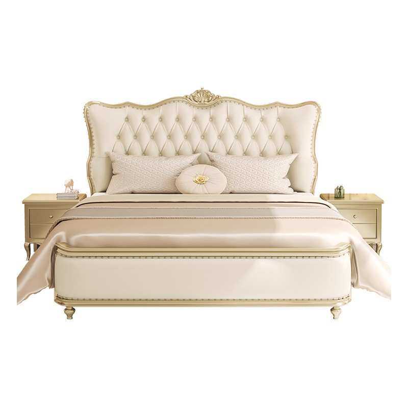 美式轻奢实木床法式1.8m现代简约双人欧式卧室2×2.2米皮艺床