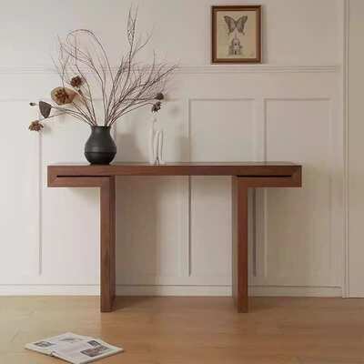 北美黑胡桃玄关桌意式极简原木风玄关台入户靠墙走廊平头条案条几
