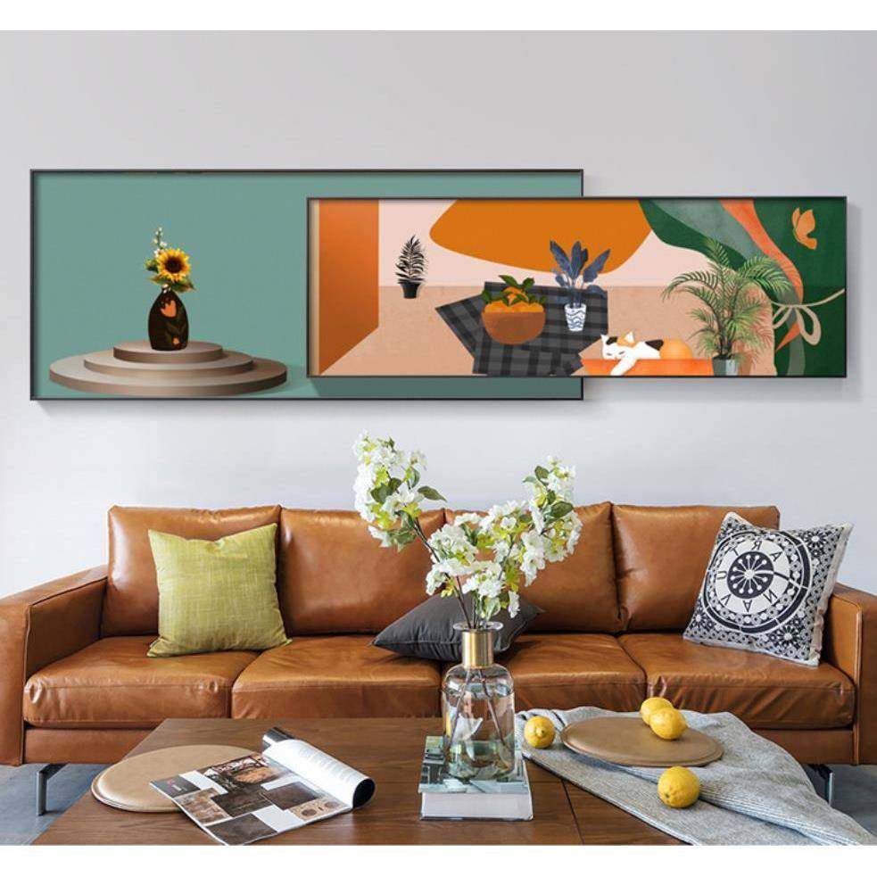 现代简约客厅创意小清新壁画北欧抽象植物向日葵叠加画床头装饰画