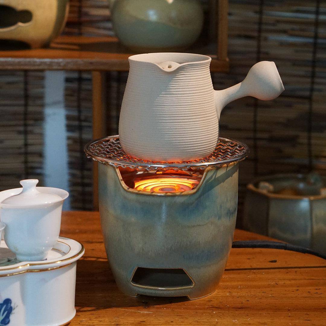 白泥窑变炉烧水壶粗陶炭炉煮茶套装提梁壶白泥陶瓷电陶炉茶壶明火