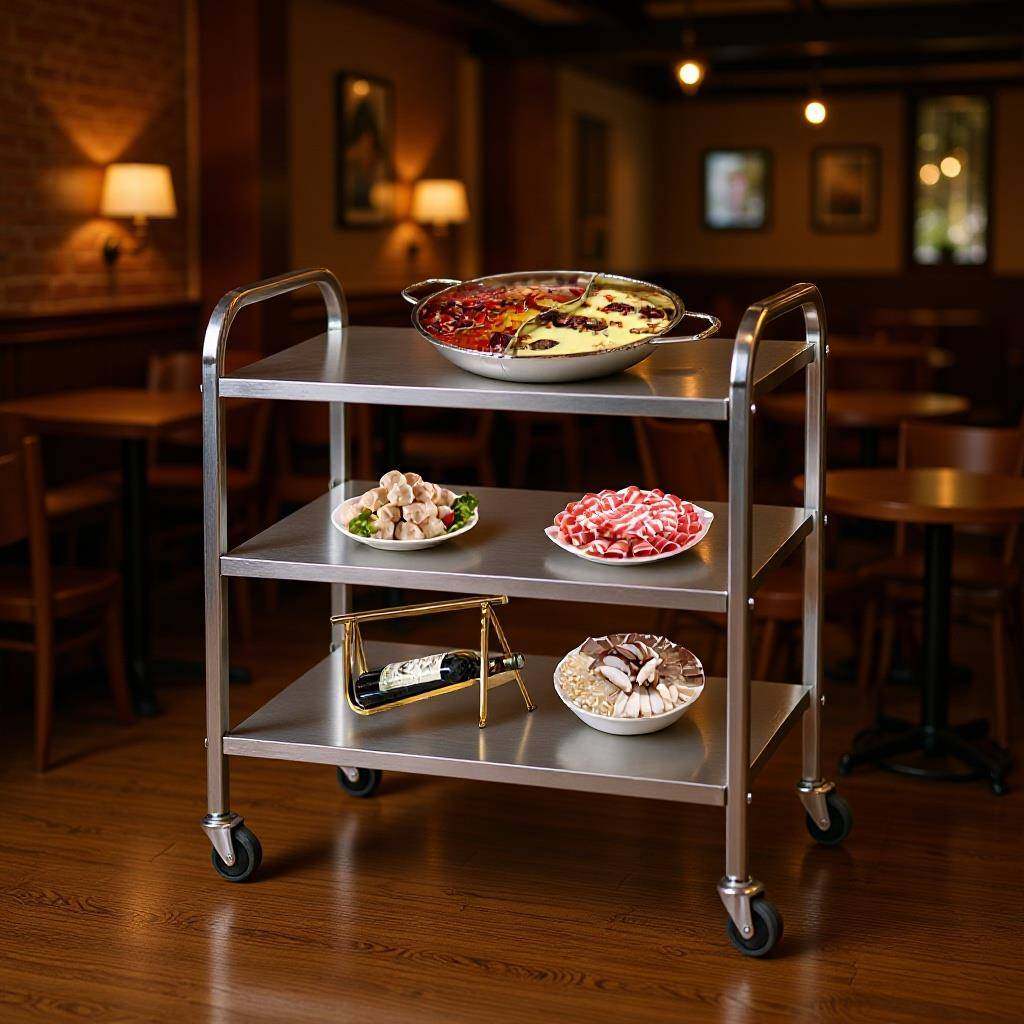 酒店餐厅三层服务车木质三轮车手推车茶水款式直供不锈钢餐车