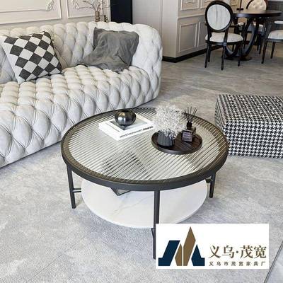 轻奢客厅茶几网红家用小户型钢化玻璃茶几桌圆形双层简约创意小桌