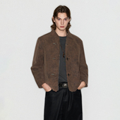 Deep Rain做旧麂皮金属飞机扣美式 复古翻领扎染高级感休闲外套