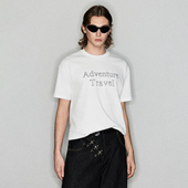 复古高街宽松休闲短袖 Deep Rain做旧破坏字母刺绣美式 T恤