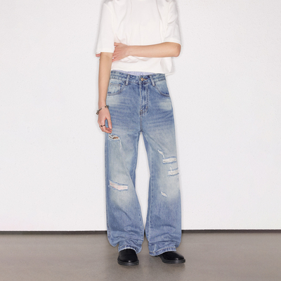 DeepRain多位破洞设计撞色A字裤