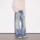 Deep Rain五连扣水洗廓形复古立体蜂窝猫须宽松直筒牛仔裤