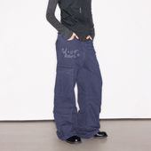 Deep 裤 Rain字母印花水洗做旧格纹贴布baggy美式 复古多口袋工装