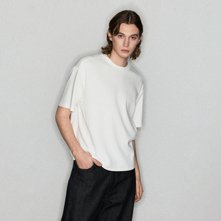Deep Rain莫代尔亲肤螺纹领口结构合身纯色基础短宽版型短袖T恤